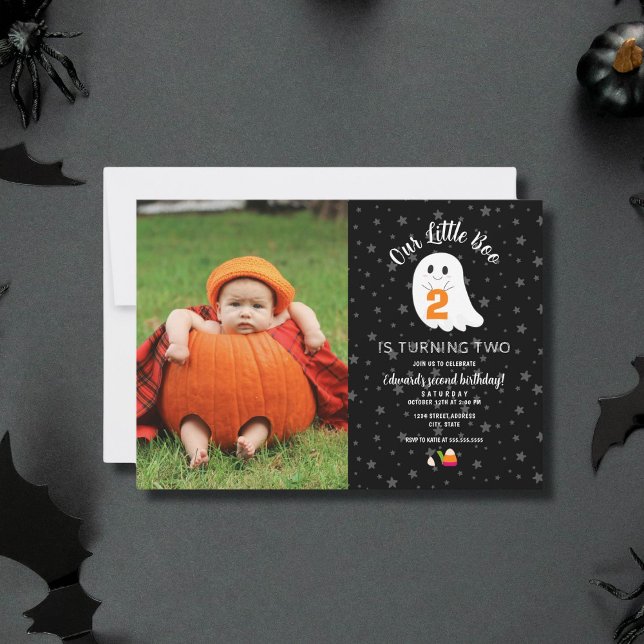 Photo Little Boo Turning 2 Halloween 2nd Birthday Invitation (Creator Uploaded)
