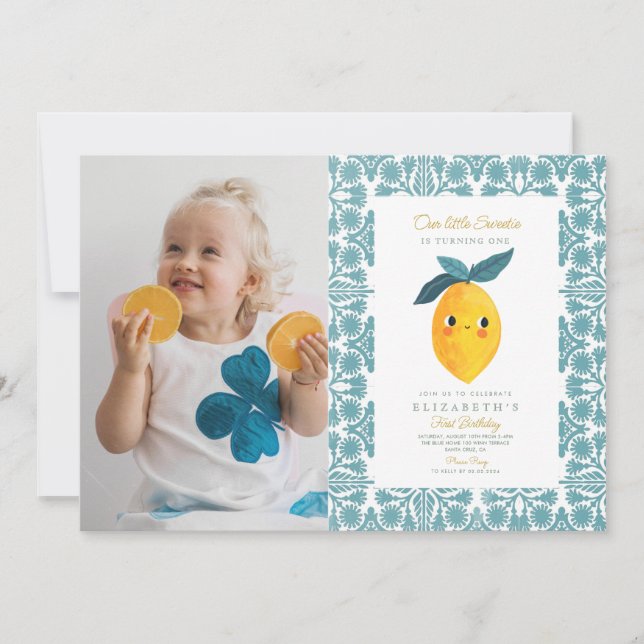 Photo Little Sweetie Lemon 1st Birthday Invitation (Front)