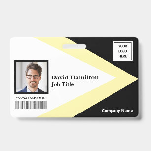 Photo  Logo Barcode Black White Yellow Geometric ID Badge
