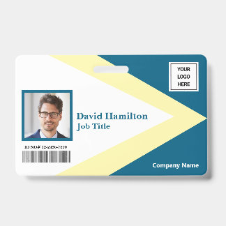 Photo Logo Barcode Bleu White Yellow Geometric ID Badge