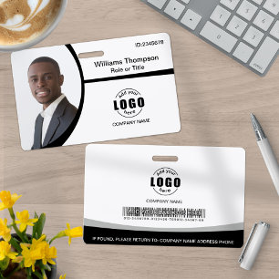 Photo Logo Barcode Employee Black and White ID Badge