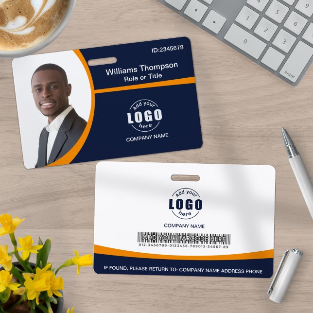 Photo Logo Barcode Employee Corporate Orange ID Badge (Creator Uploaded)