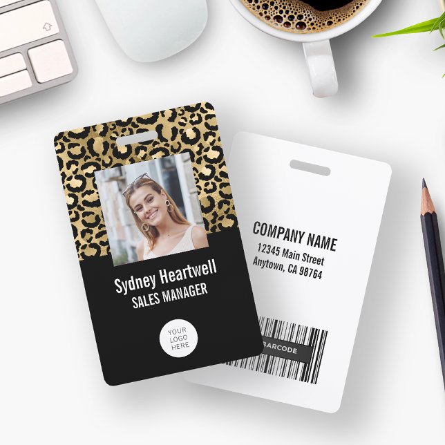 Photo Logo Barcode Gold Black Leopard Print ID Badge (Creator Uploaded)