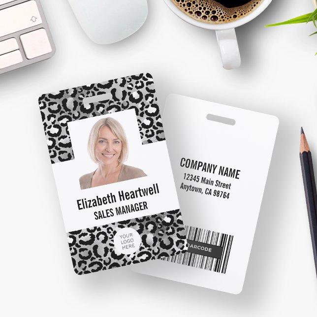 Photo Logo Barcode Silver Leopard Print ID Badge (Creator Uploaded)