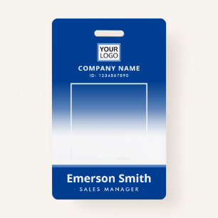Photo logo blue gradient employee name title id ID badge