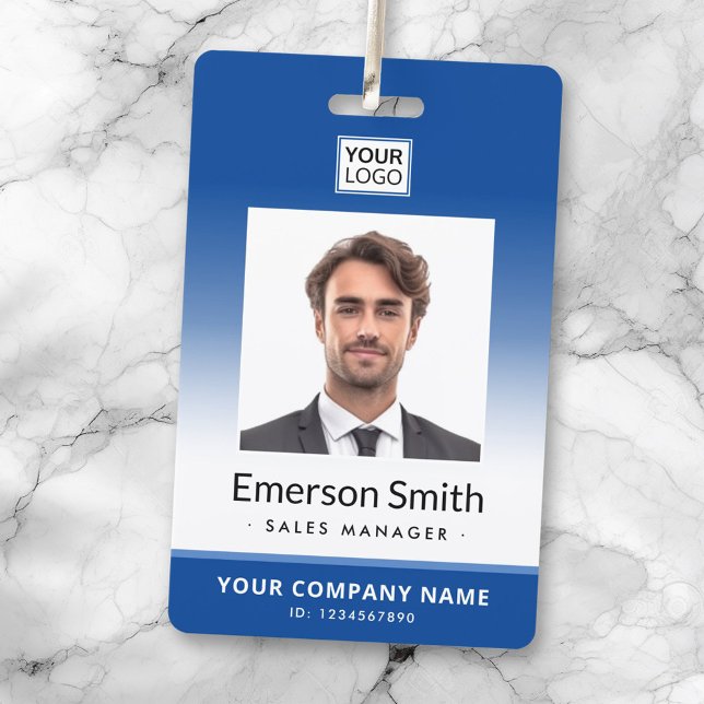 Photo logo blue gradient modern employee id badge (Creator Uploaded)