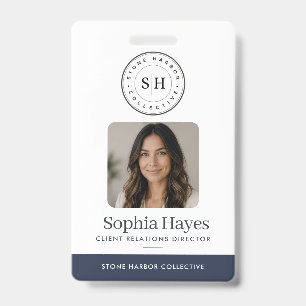 Photo Logo Employee Badge Company ID Card Navy