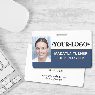 Photo Logo Employee Blue ID Badge
