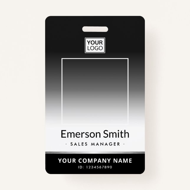 Photo logo grey gradient modern employee id badge (Front)