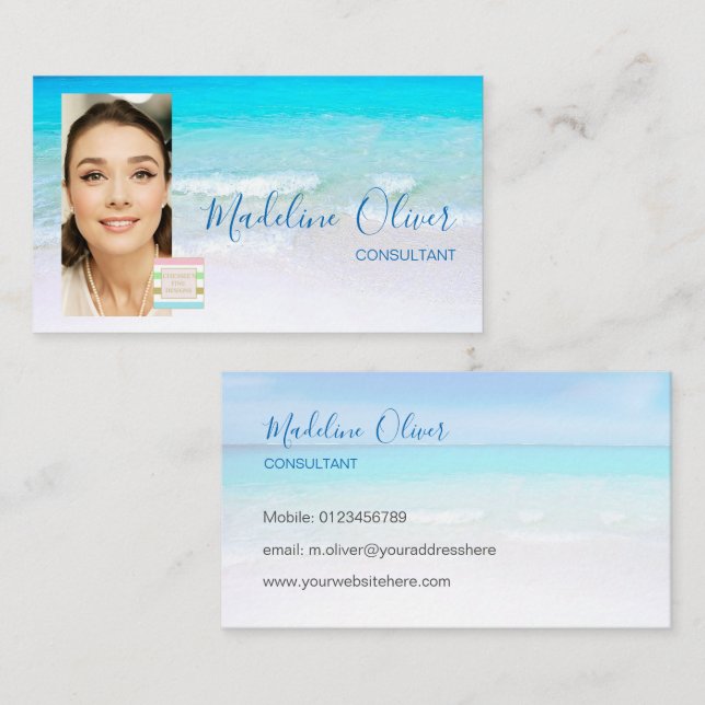 Photo Logo Ocean Beach Sea Travel Blue  Business Card (Front/Back)