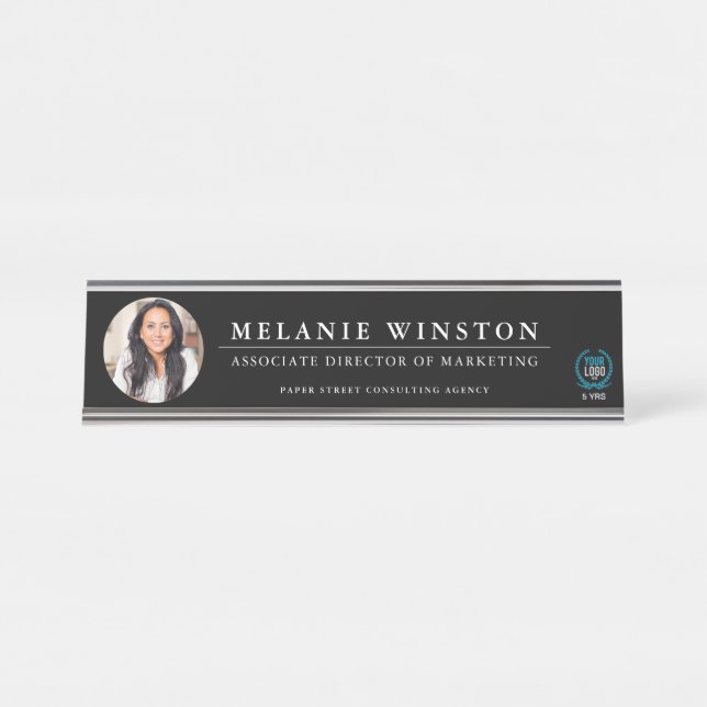 Photo | Logo Professional Office Personalised Blk Desk Name Plate (Front)