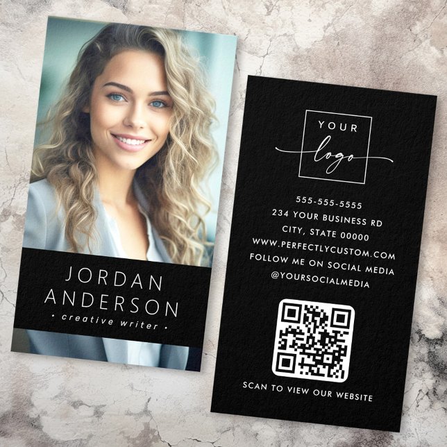 Photo logo QR code modern black business card (Photo logo QR code modern black business card)