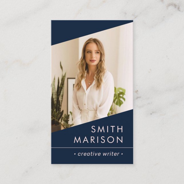 Photo logo QR code modern dark blue professional  Business Card (Front)