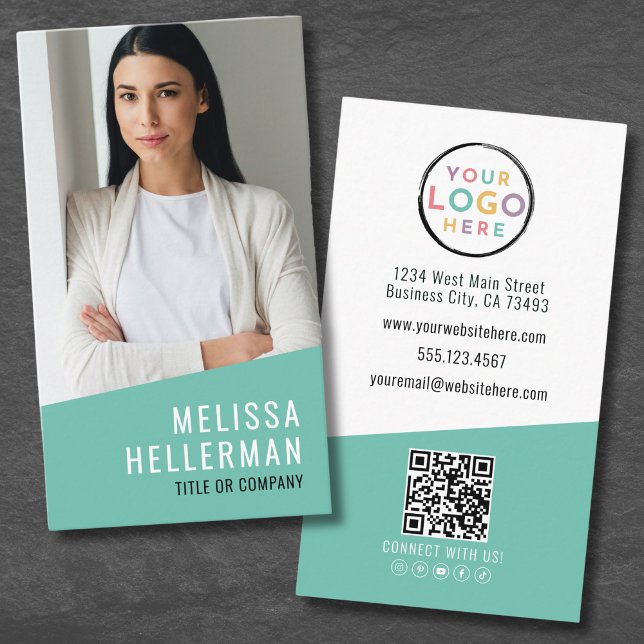 Photo Logo QR Code Modern Professional Vertical Business Card (Photo Logo QR Code Modern Professional Vertical Business Card)