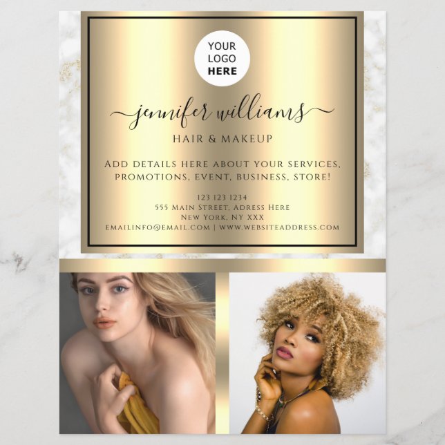 Photo Logo QR Code Modern Promotional Gold Marble Flyer (Front)