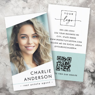 Photo logo QR code modern white professional Business Card
