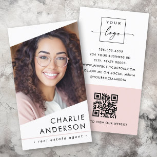 Photo logo QR code modern white professional Business Card