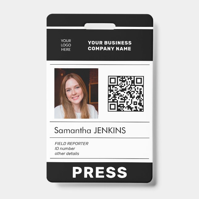 Photo logo QR CODE press pass ID Badge (Front)