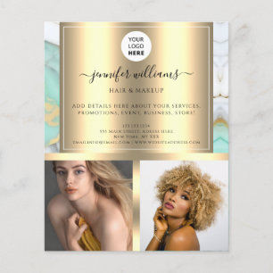 Photo Logo QR Code Promotional Gold Green Marble Flyer