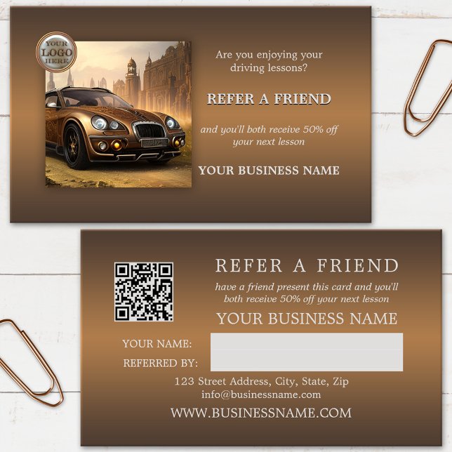 Photo Logo QR Code Steampunk Driving Instructor  Referral Card (Creator Uploaded)
