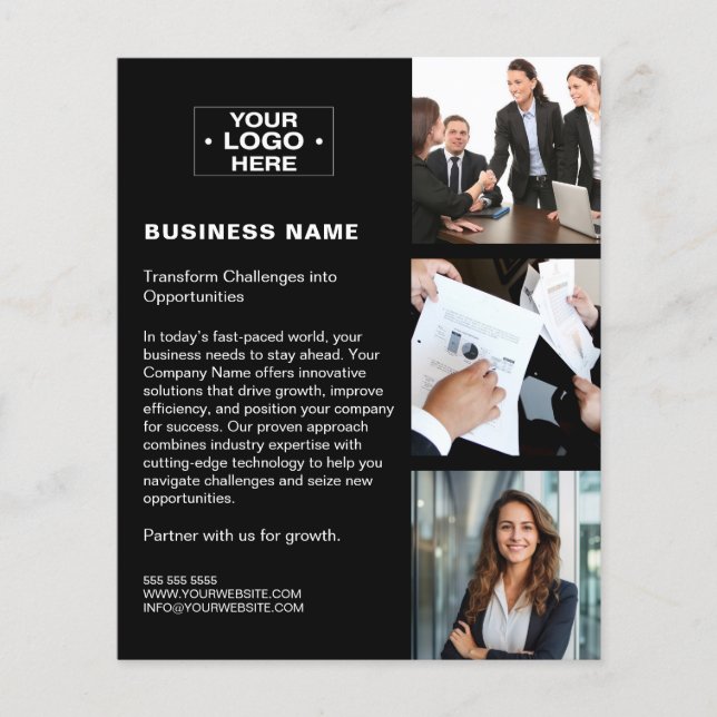 Photo Logo QR Modern Black Corporate Business Flyer (Front)