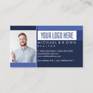 Photo Logo Real Estate Blue Navy Simple Business Card
