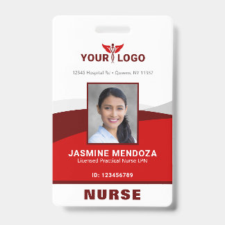 Photo Logo Red Template Employee Name Nurse ID Badge
