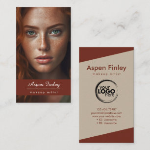 Photo & Logo Reddish Brown Modern Business Card