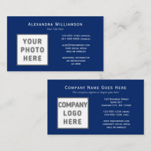 Photo Logo Template Double-Sided Navy Blue Business Card