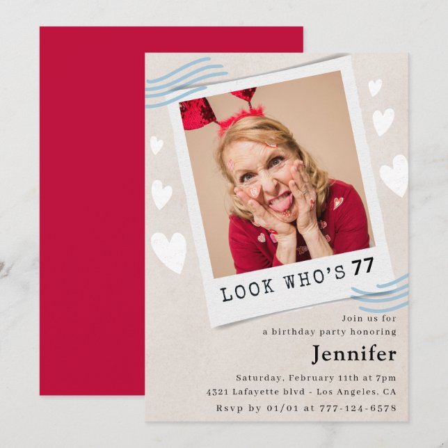 Photo Look who's turning 77th birthday Invitation (Front/Back)