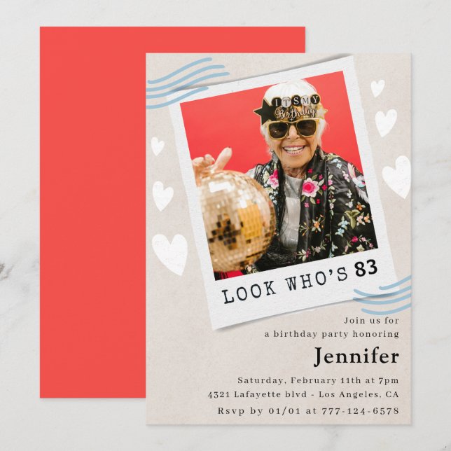 Photo Look who's turning 83rd birthday Invitation (Front/Back)