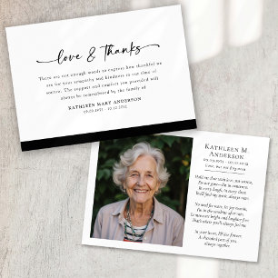 Photo Love and Thanks Script Funeral Thank You Card