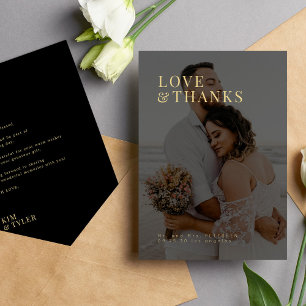 Photo love thanks modern gold typography wedding thank you card