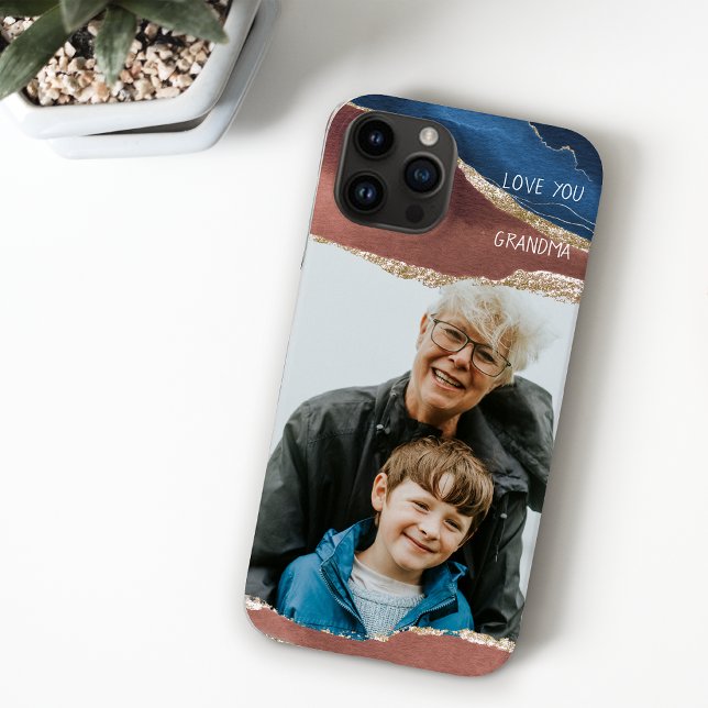 Photo Love You Grandma Blue Terracotta Gold  Case-Mate iPhone Case (Creator Uploaded)