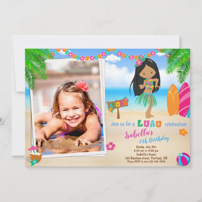 Photo Luau birthday invitation Summer beach party (Front)