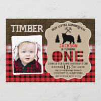 Photo Lumberjack Burlap 1st Birthday Invitation