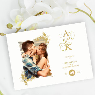 Photo Luxury Fake Golden Modern Botanical Frame Invitation
