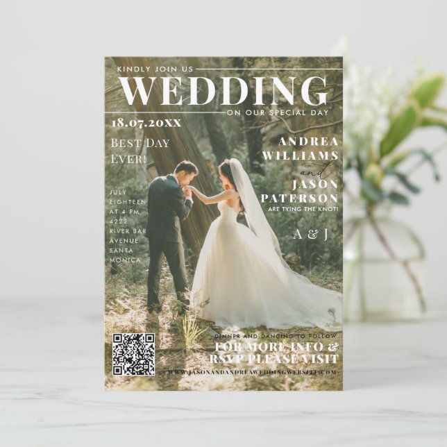 Photo Magazine Cover Wedding Invitation (Standing Front)