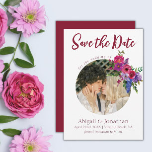Photo Magenta and Purple Flowers Floral Wedding Save The Date