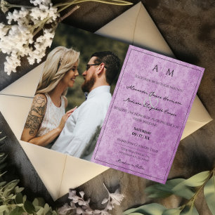 Photo Magenta Damask Monogram Wedding Invitation