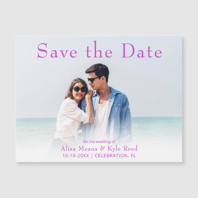 Photo Magenta Save the Date Announcement Magnet (Front)