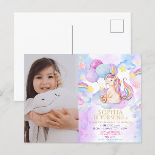 Photo Magical Unicorn Birthday Invitation Rainbow Postcard