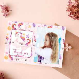 Photo Magical Unicorn Rainbow Birthday Party Thank You Card