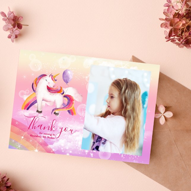 Photo Magical Unicorn Rainbow Birthday Party Thank You Card (Creator Uploaded)