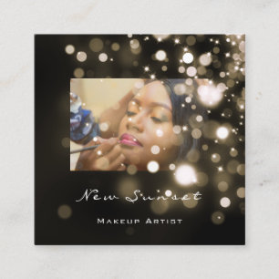 Photo Makeup Artist Eyelash Black White Spark Square Business Card