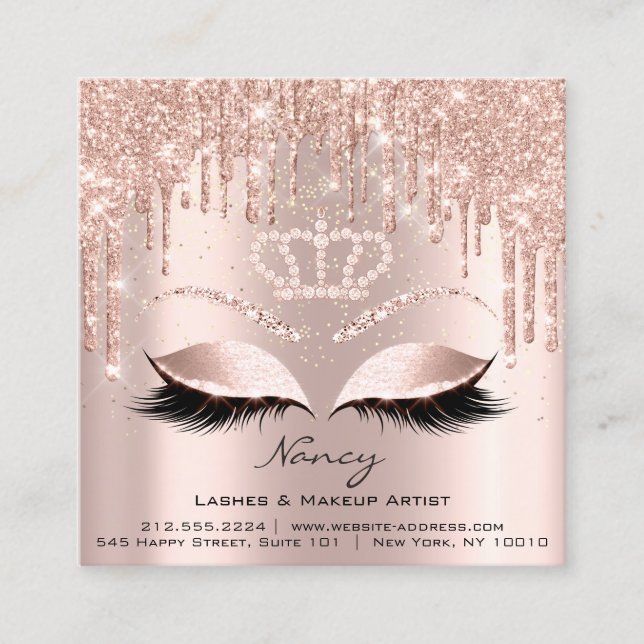 Photo Makeup Artist Eyelashes Brow Rose Gold Vip1 Square Business Card (Front)