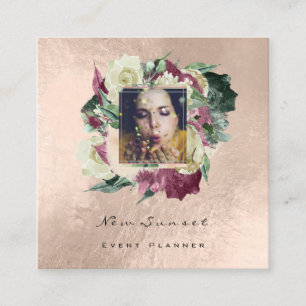 Photo Makeup Blogg Event Planner Floral Blush Rose Square Business Card