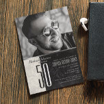 Photo Male 50th Birthday Invitation<br><div class="desc">Simple,  modern,  cool metallic silver black and white  male 50th birthday invitation with custom photo.</div>