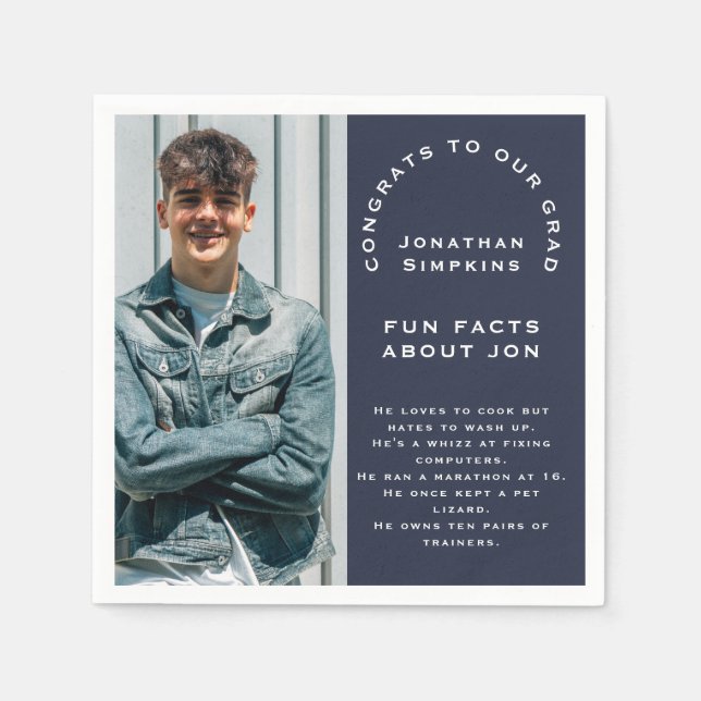 Photo Male Graduation Party Navy Fun Facts Napkin (Front)
