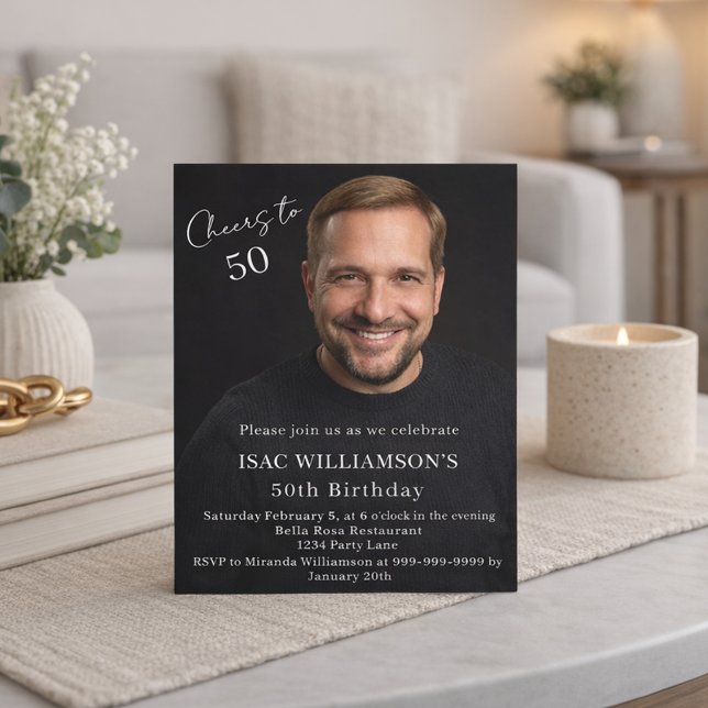 Photo man cheers birthday invitation (Creator Uploaded)